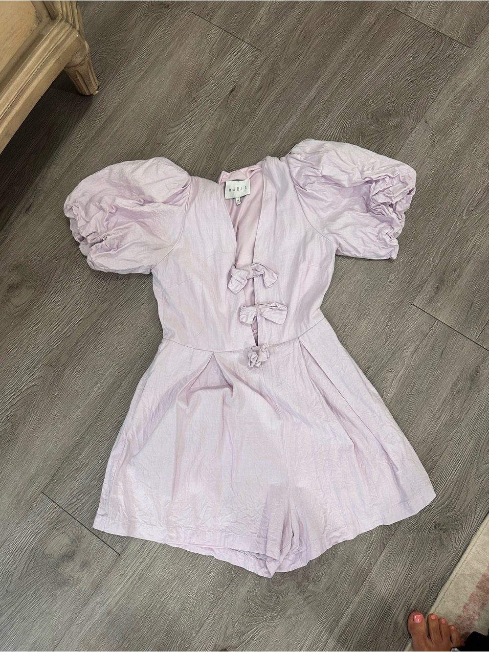 Lavender Puff Sleeve Romper with Front Ties